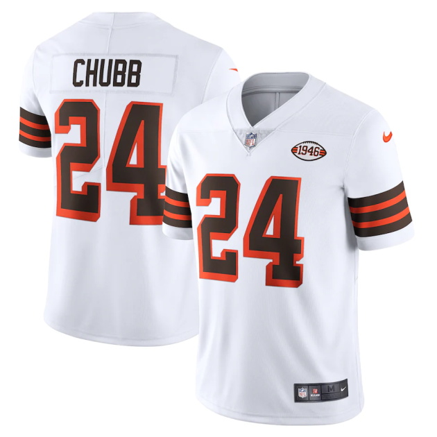 mens nike nick chubb white cleveland browns 1946 collection alternate vapor limited jersey